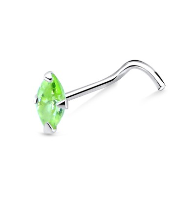 Pear Shaped Stone Silver Curved Nose Stud NSKB-160
